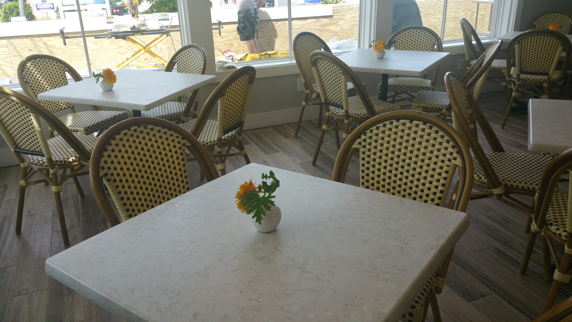 Werzalit Table Top 24" round restaurant Commercial indoor outdoor tan stone 